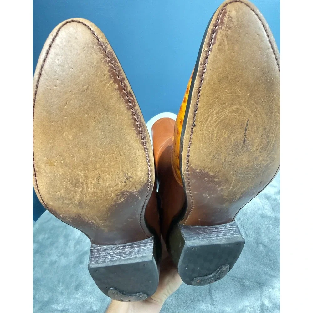 Durango Boots Womens 8.5 Brown Ostrich Print Leather Western Ankle